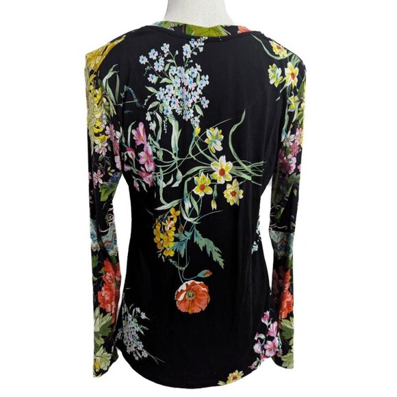 Johnny Was Janie Favorite Long Sleeve V-Neck Swing Tee Floral on Black - Picture 3 of 9
